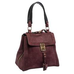 Pre Owned Chloe Burgundy/Black Nubuck and Leather Darla Satchel 