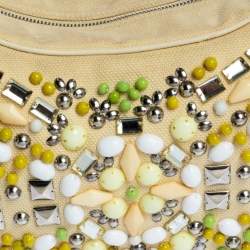 Chloe Light Beige Canvas and Leather Crystal Embellished Crescent Hobo