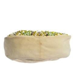 Chloe Light Beige Canvas and Leather Crystal Embellished Crescent Hobo