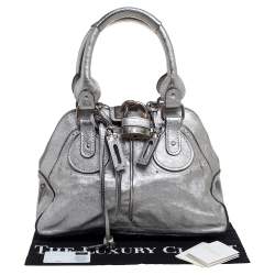 Pre Owned Chloe Metallic Silver Leather Medium Paddington Satchel