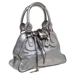 Pre Owned Chloe Metallic Silver Leather Medium Paddington Satchel