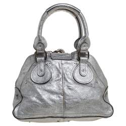 Pre Owned Chloe Metallic Silver Leather Medium Paddington Satchel