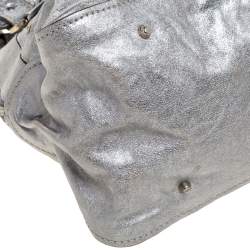 Pre Owned Chloe Metallic Silver Leather Medium Paddington Satchel