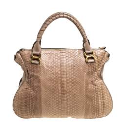 Pre Owned Chloe Beige Python and Leather Large Marcie Satchel