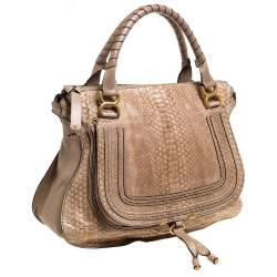 Pre Owned Chloe Beige Python and Leather Large Marcie Satchel