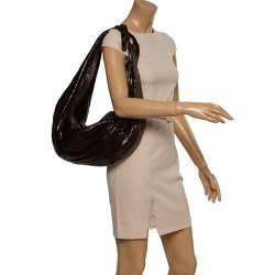 Pre Owned Chloe Dark Brown Metal Mesh and Leather Hobo