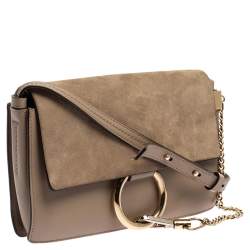 Pre Owned Chloe Dark Beige Leather and Suede Faye Shoulder Bag