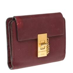 Pre Owned Chloe Burgundy Leather Drew Compact Wallet