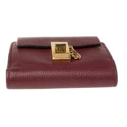 Pre Owned Chloe Burgundy Leather Drew Compact Wallet
