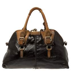 مملوكة مسبقًا Chloe Dark Brown/Brown Patent Leather Paddington Dome Satchel 