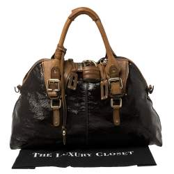 مملوكة مسبقًا Chloe Dark Brown/Brown Patent Leather Paddington Dome Satchel 