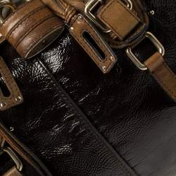 مملوكة مسبقًا Chloe Dark Brown/Brown Patent Leather Paddington Dome Satchel 