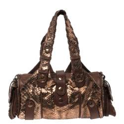 Pre Owned Chloe Brown/Rose Gold Python and Leather Silverado Satchel