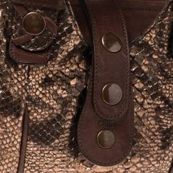 Pre Owned Chloe Brown/Rose Gold Python and Leather Silverado Satchel