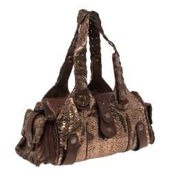 Pre Owned Chloe Brown/Rose Gold Python and Leather Silverado Satchel
