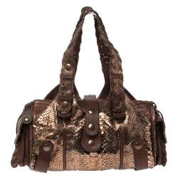 Pre Owned Chloe Brown/Rose Gold Python and Leather Silverado Satchel