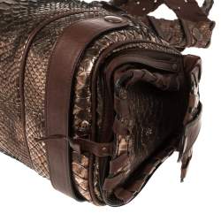 Pre Owned Chloe Brown/Rose Gold Python and Leather Silverado Satchel