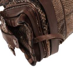 Pre Owned Chloe Brown/Rose Gold Python and Leather Silverado Satchel