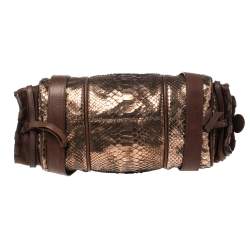 Pre Owned Chloe Brown/Rose Gold Python and Leather Silverado Satchel