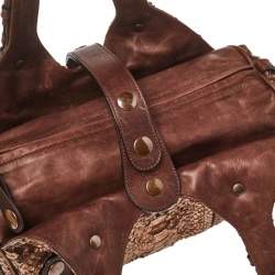 Pre Owned Chloe Brown/Rose Gold Python and Leather Silverado Satchel