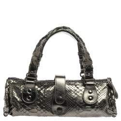 Pre Owned Chloe Metallic Dark Green Python Silverado Satchel