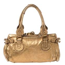 Pre Owned Chloe Golden Brown Grained Leather Medium Paddington Satchel