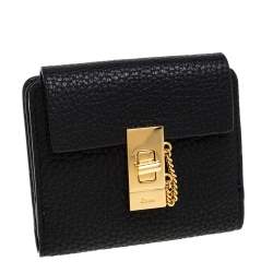 Pre Owned Chloe Black Leather Drew Compact Wallet