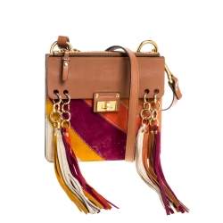 مملوكة مسبقًا حقيبة كتف كلوي جاين جلد وسويدي متعدد الألوان صغيرة بشراشيب