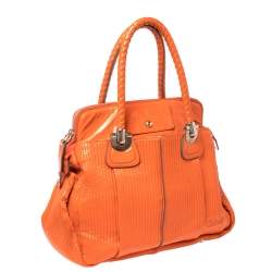 Pre Owned Chloe Orange Quilted Patent Leather Large Heloise Satchel