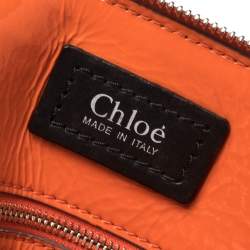 Pre Owned Chloe Orange Quilted Patent Leather Large Heloise Satchel