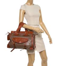 Chloe Brown/Tan Leather Zip Satchel