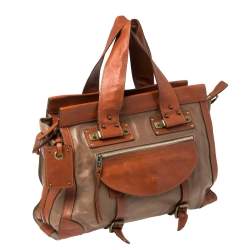 Chloe Brown/Tan Leather Zip Satchel