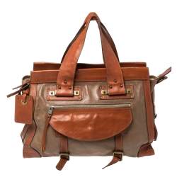 Chloe Brown/Tan Leather Zip Satchel