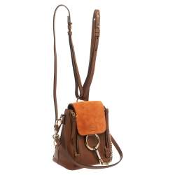 Pre Owned Chloe Brown/Orange Leather and Suede Mini Faye Backpack