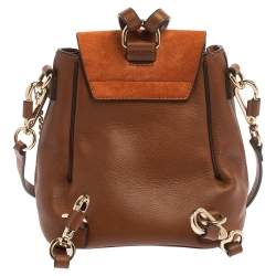Pre Owned Chloe Brown/Orange Leather and Suede Mini Faye Backpack