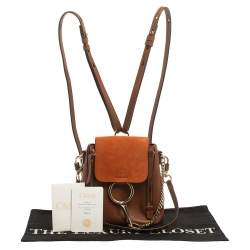 Pre Owned Chloe Brown/Orange Leather and Suede Mini Faye Backpack