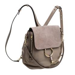 Chloe Grey Leather and Suede Medium Faye Backpack