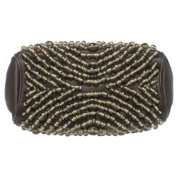 مملوكة مسبقًا حقيبة هوبو كلوي يد حلقة مزخرفة خرز ساتان بني داكن 