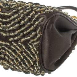 مملوكة مسبقًا حقيبة هوبو كلوي يد حلقة مزخرفة خرز ساتان بني داكن 