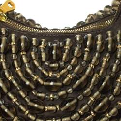 مملوكة مسبقًا حقيبة هوبو كلوي يد حلقة مزخرفة خرز ساتان بني داكن 