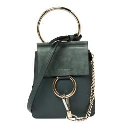 Pre Owned Chloe Sage Green Leather and Suede Mini Faye Crossbody Bag