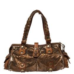 Pre Owned Chloe Brown/Bronze Python and Leather Silverado Satchel