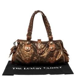 Pre Owned Chloe Brown/Bronze Python and Leather Silverado Satchel