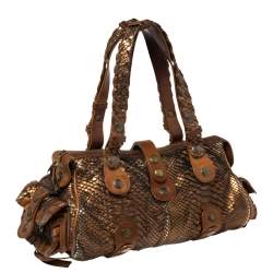 Pre Owned Chloe Brown/Bronze Python and Leather Silverado Satchel