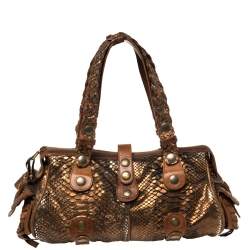 Pre Owned Chloe Brown/Bronze Python and Leather Silverado Satchel