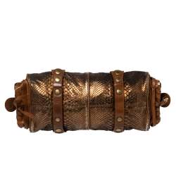 Pre Owned Chloe Brown/Bronze Python and Leather Silverado Satchel