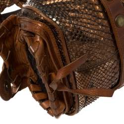 Pre Owned Chloe Brown/Bronze Python and Leather Silverado Satchel