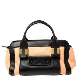 Pre Owned Chloe Beige/Black Leather Alice Satchel Bag