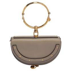 Pre Owned Chloe Taupe Leather Small Nile Bracelet Minaudiere Crossbody Bag 