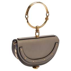 Pre Owned Chloe Taupe Leather Small Nile Bracelet Minaudiere Crossbody Bag 